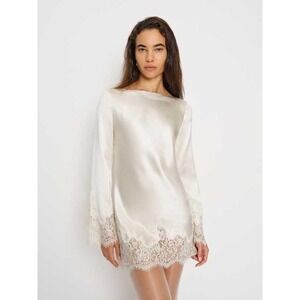 Reformation Blanche Dress Ivory Silk Lace Long Sleeve Mini